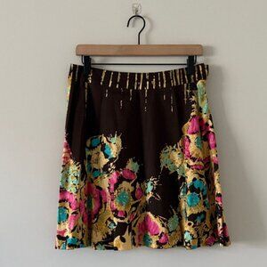 S5A Vintage Cotton A-line Skirt in Brown Multi Floral Size 4